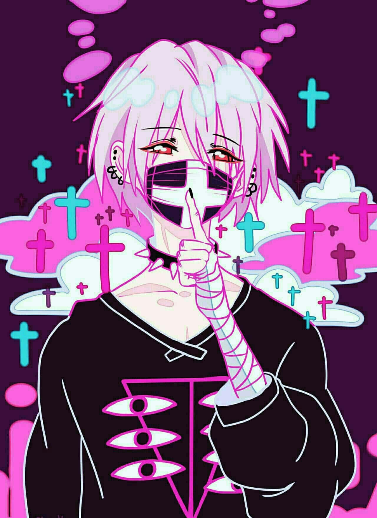 Cute Gothic Anime Boy Black And Pink Background