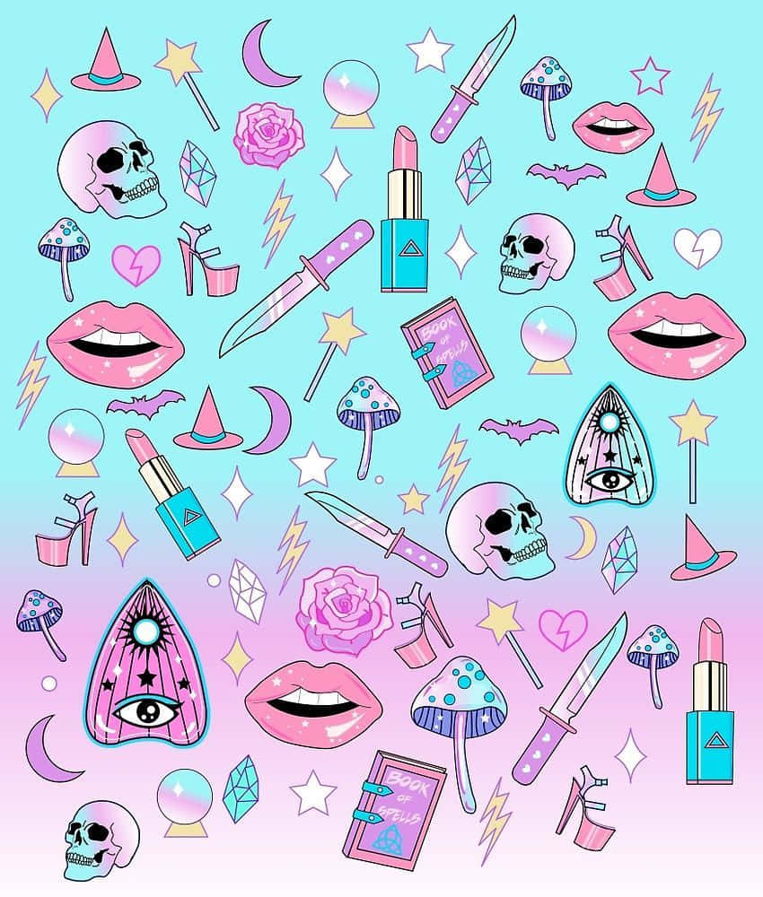 Cute Gothic Girly Make-up Skulls Background
