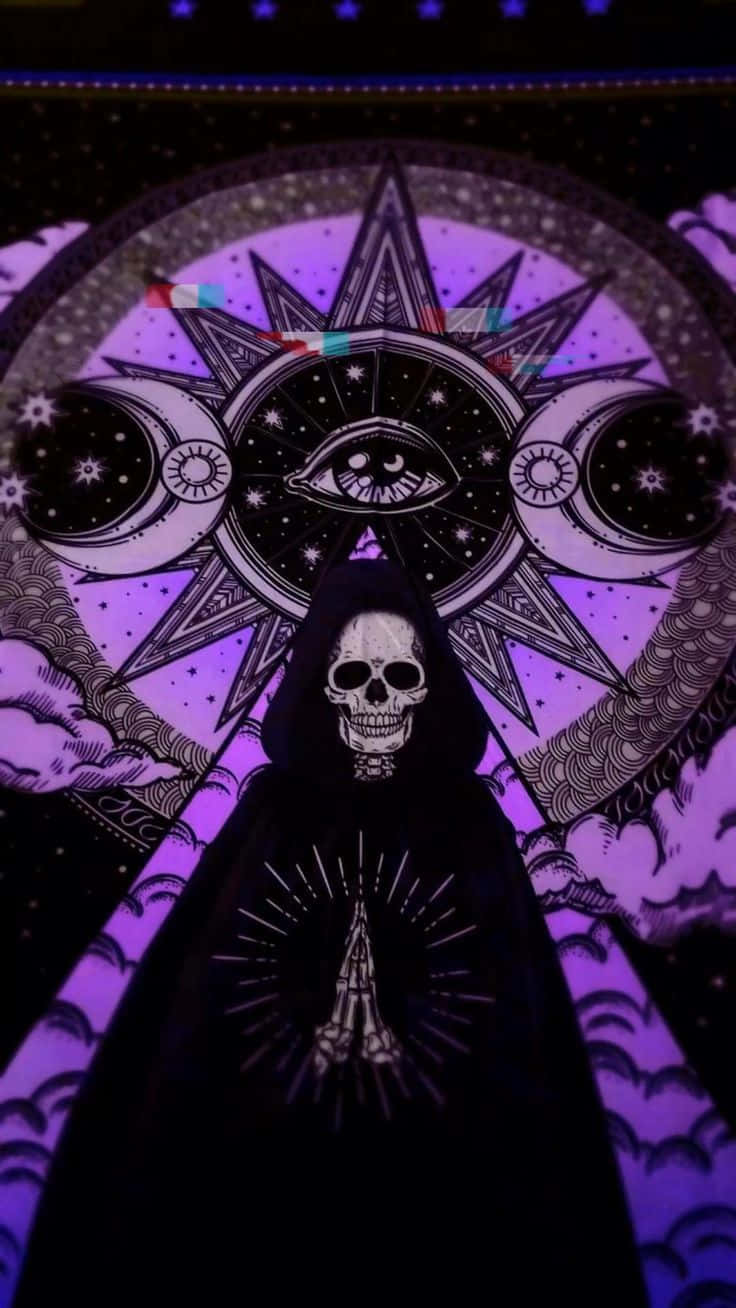 Cute Gothic Grim Reaper Purple Aesthetic Background