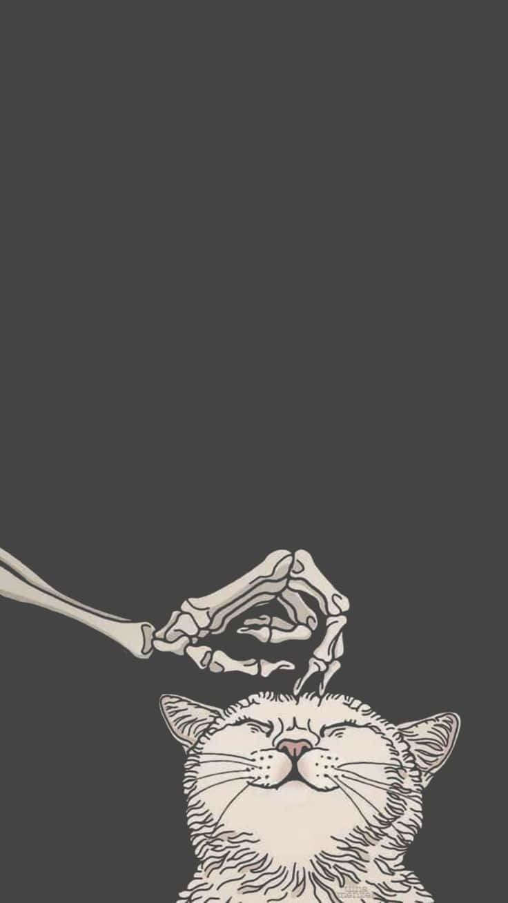 Cute Gothic Skeleton Petting Cat