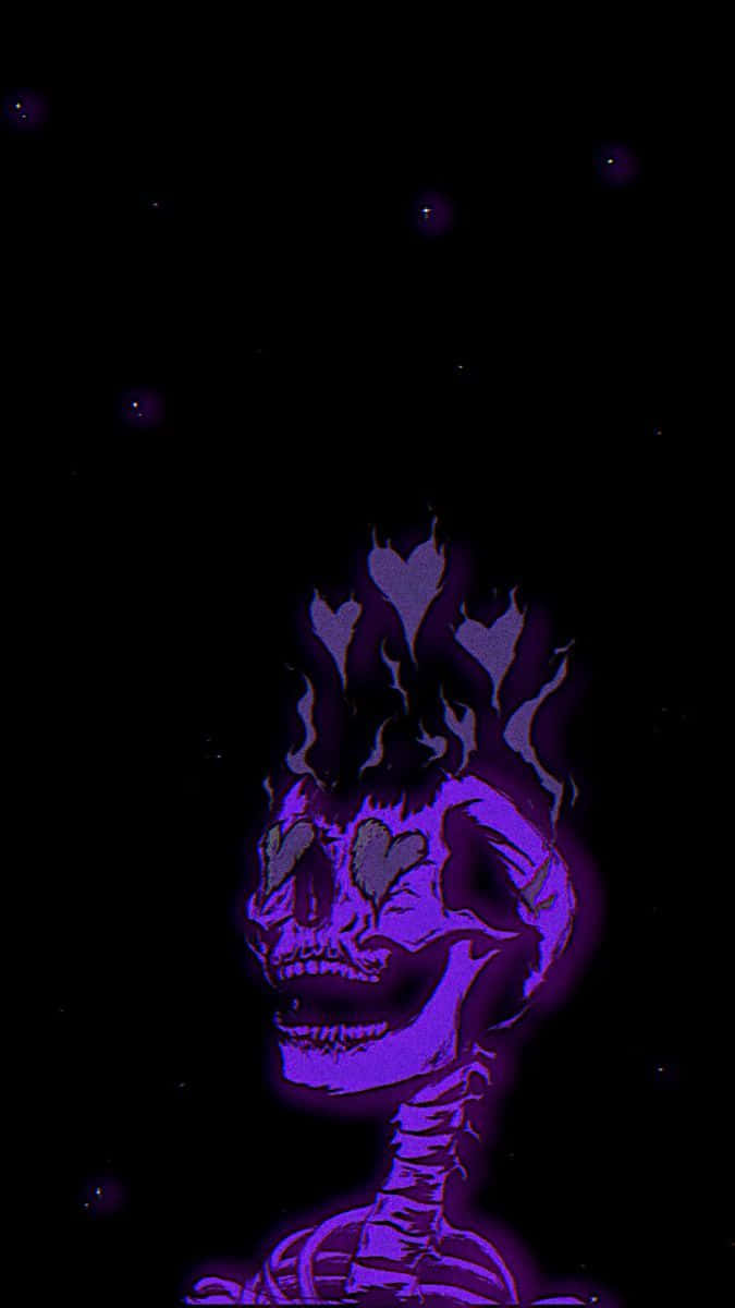 Cute Gothic Skeleton Purple Hearts Background