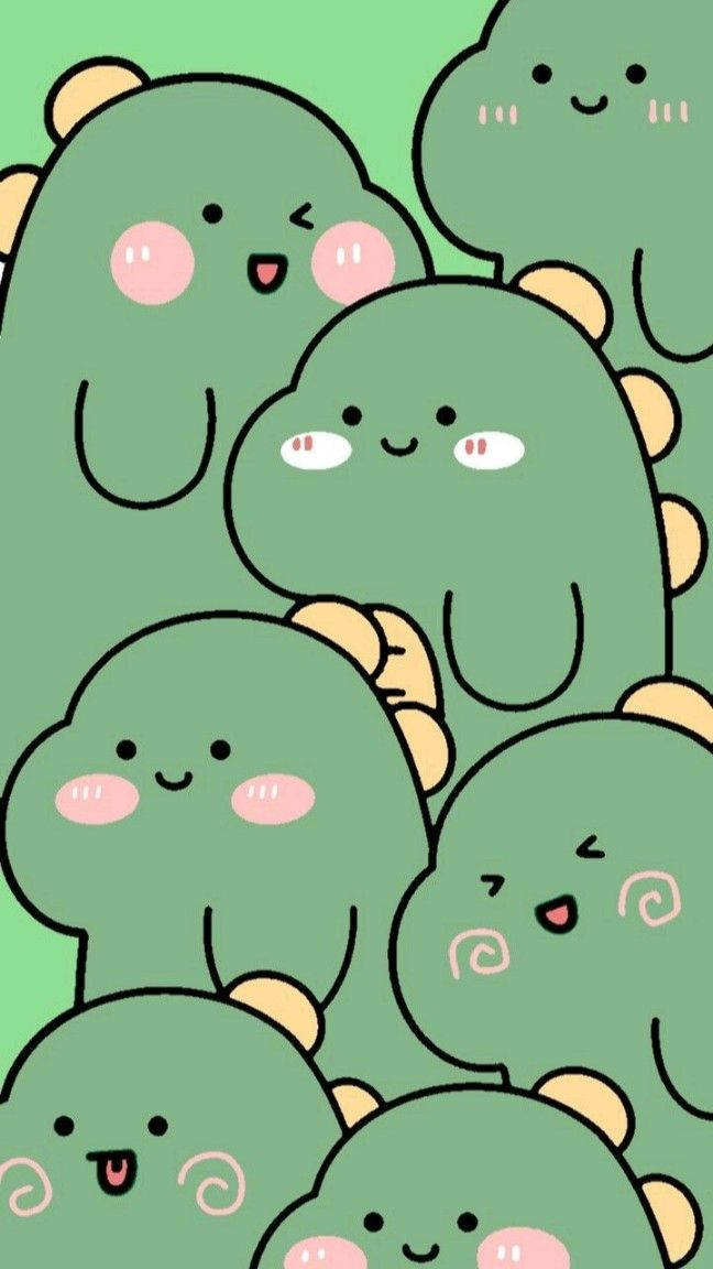 Cute Green Cartoon Dinosaur Phone Background