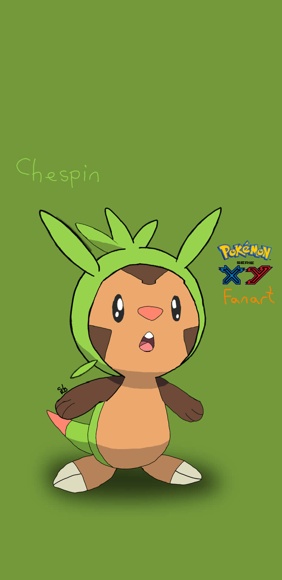 Cute Green Chespin Art Background