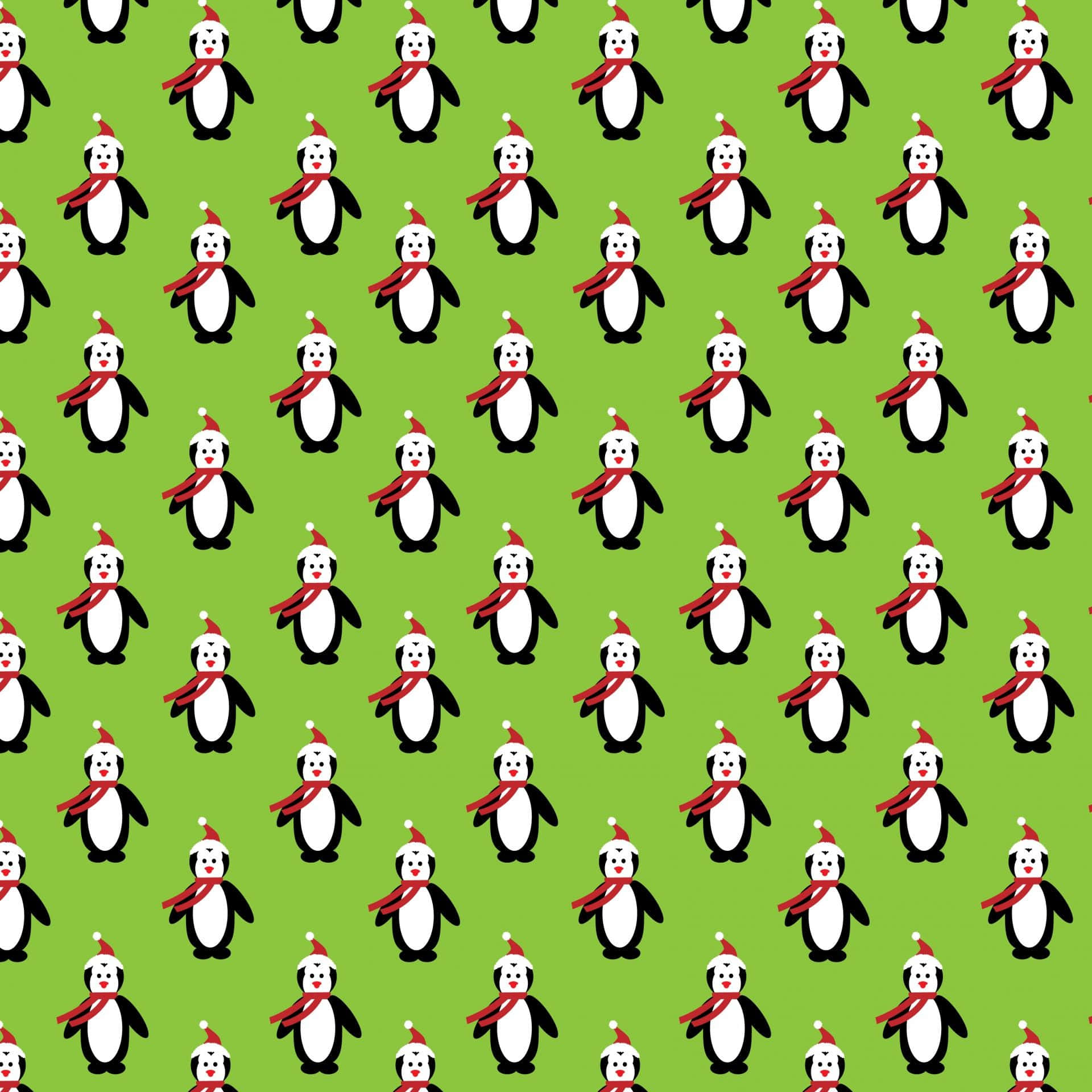 Cute Green Christmas Penguin Collage Background