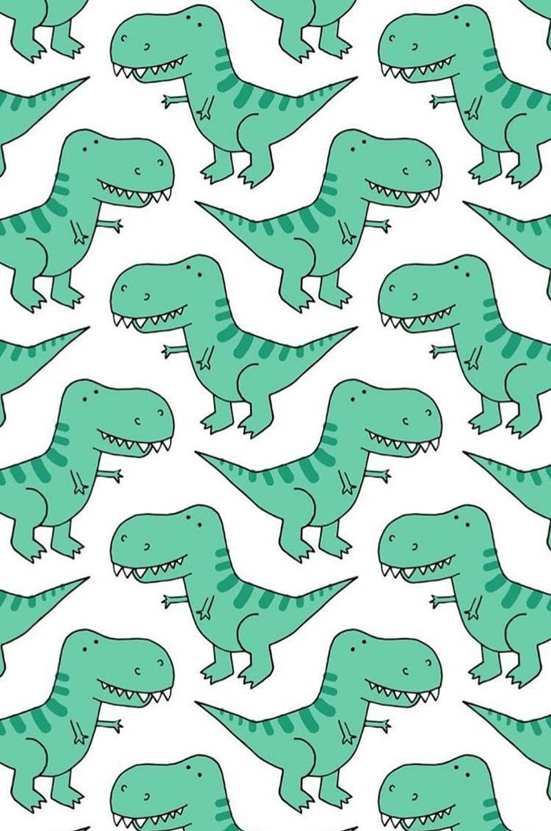 Cute Green Dino Kawaii Iphone Background