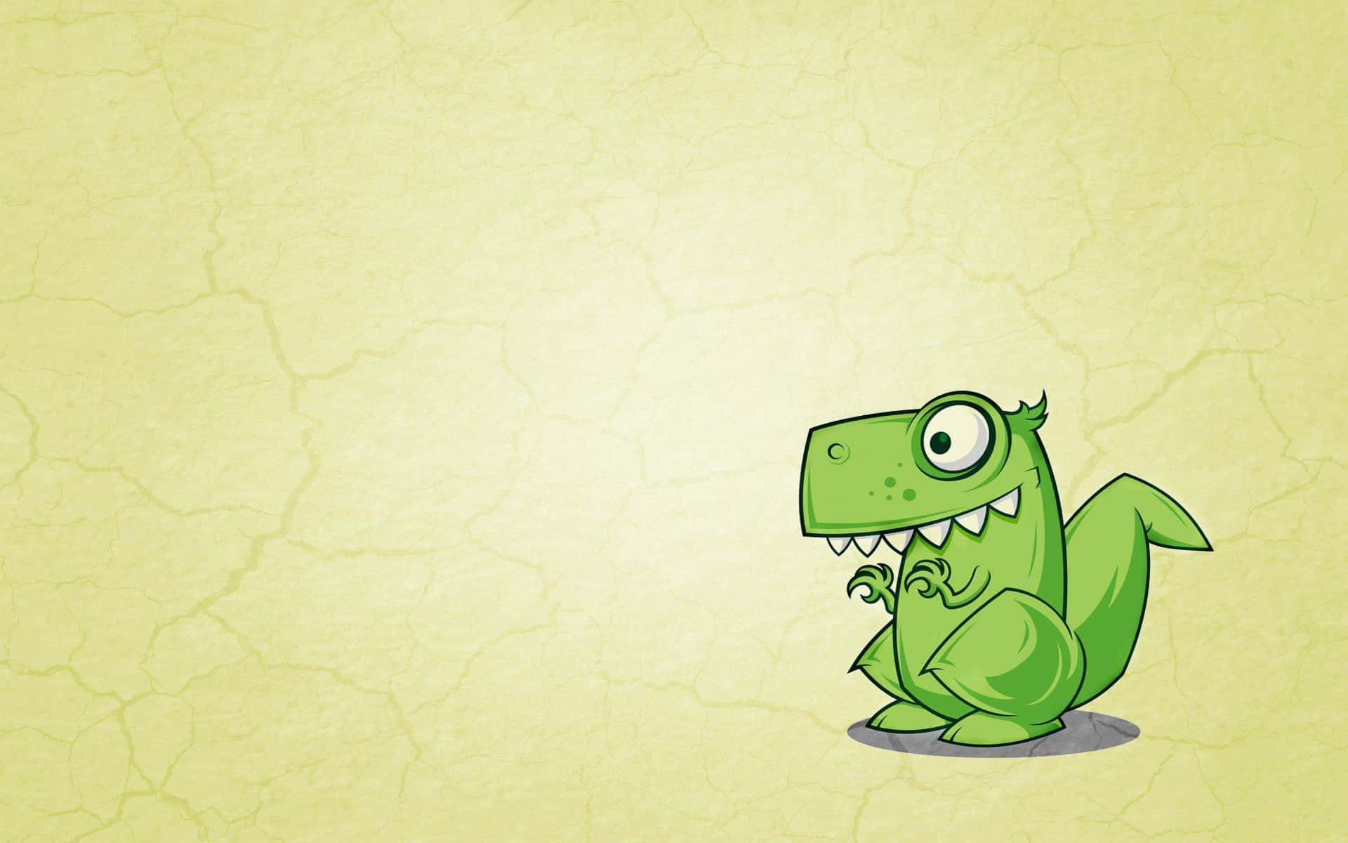 Cute Green Dinosaur From An Anime Cartoon Background