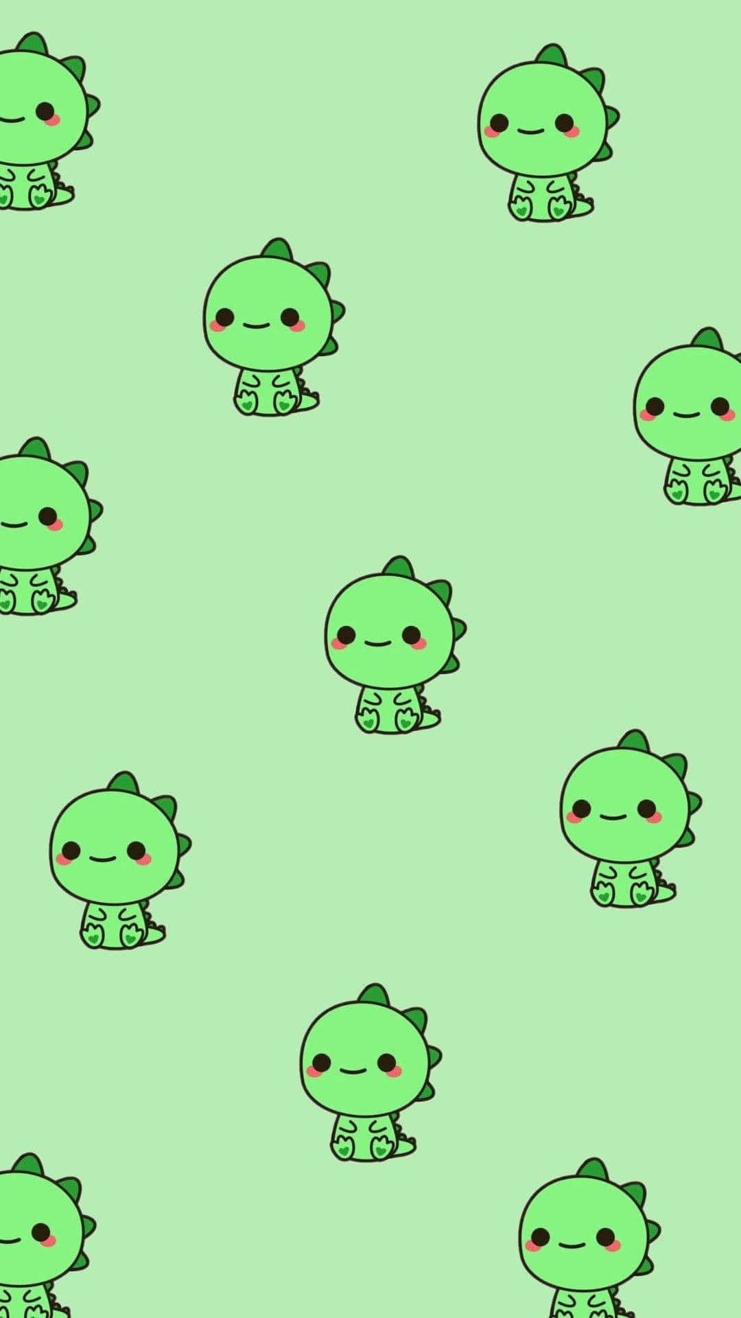 Cute Green Dinosaur Patterni Phone Wallpaper Background