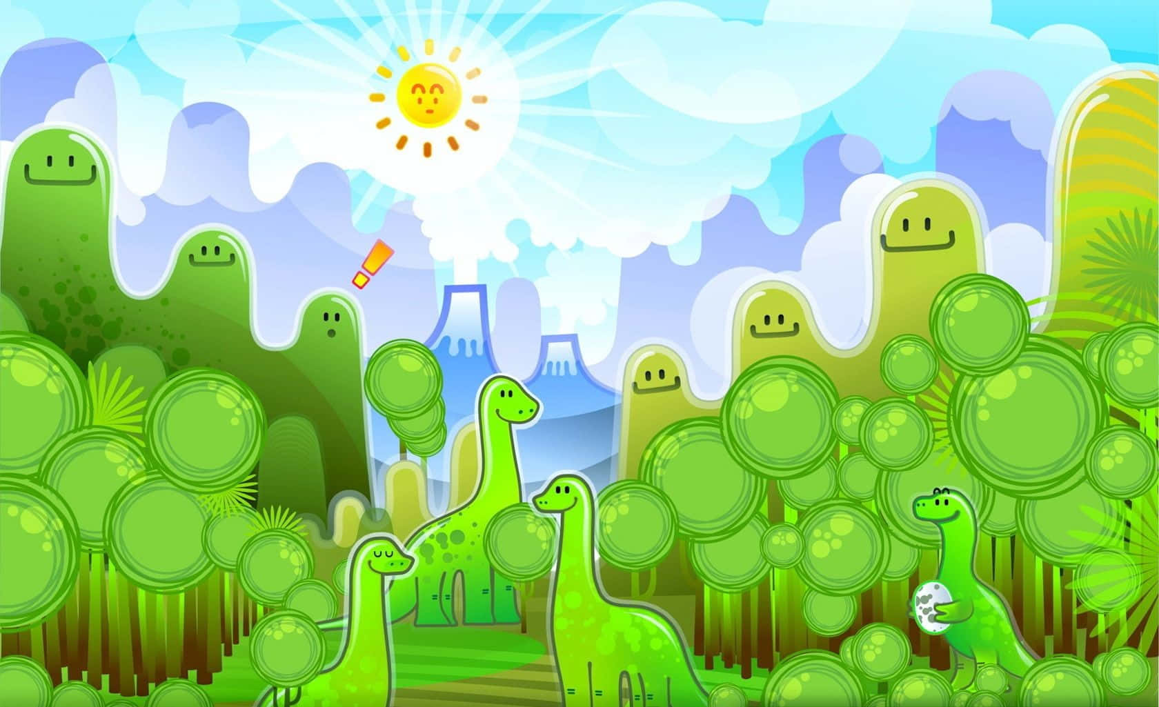 Cute Green Dinosaur Smiling In Nature Background