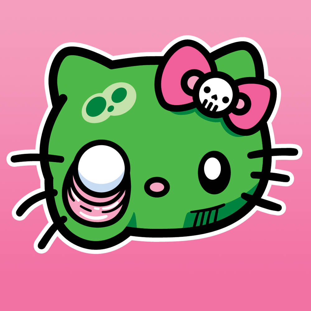 Cute Green Hello Kitty Halloween Background