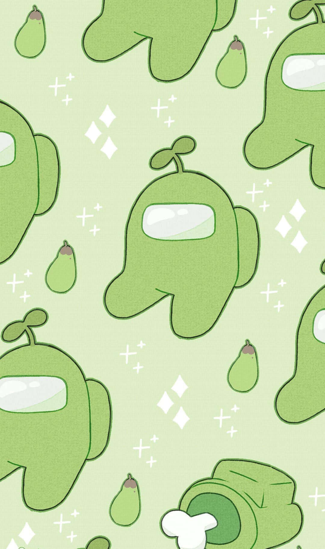 Cute Green Kawaii Among Us Background