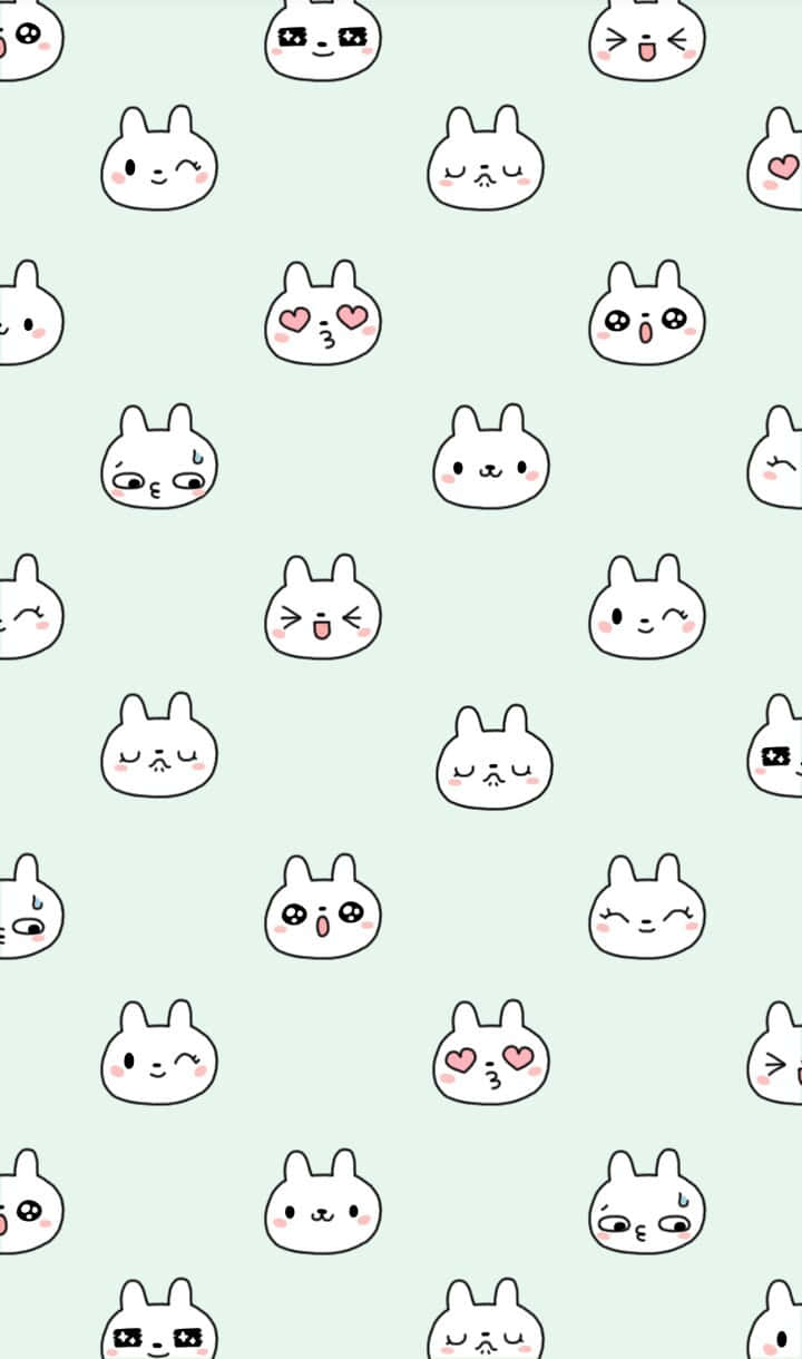 Cute Green Kawaii Cats Pattern Background