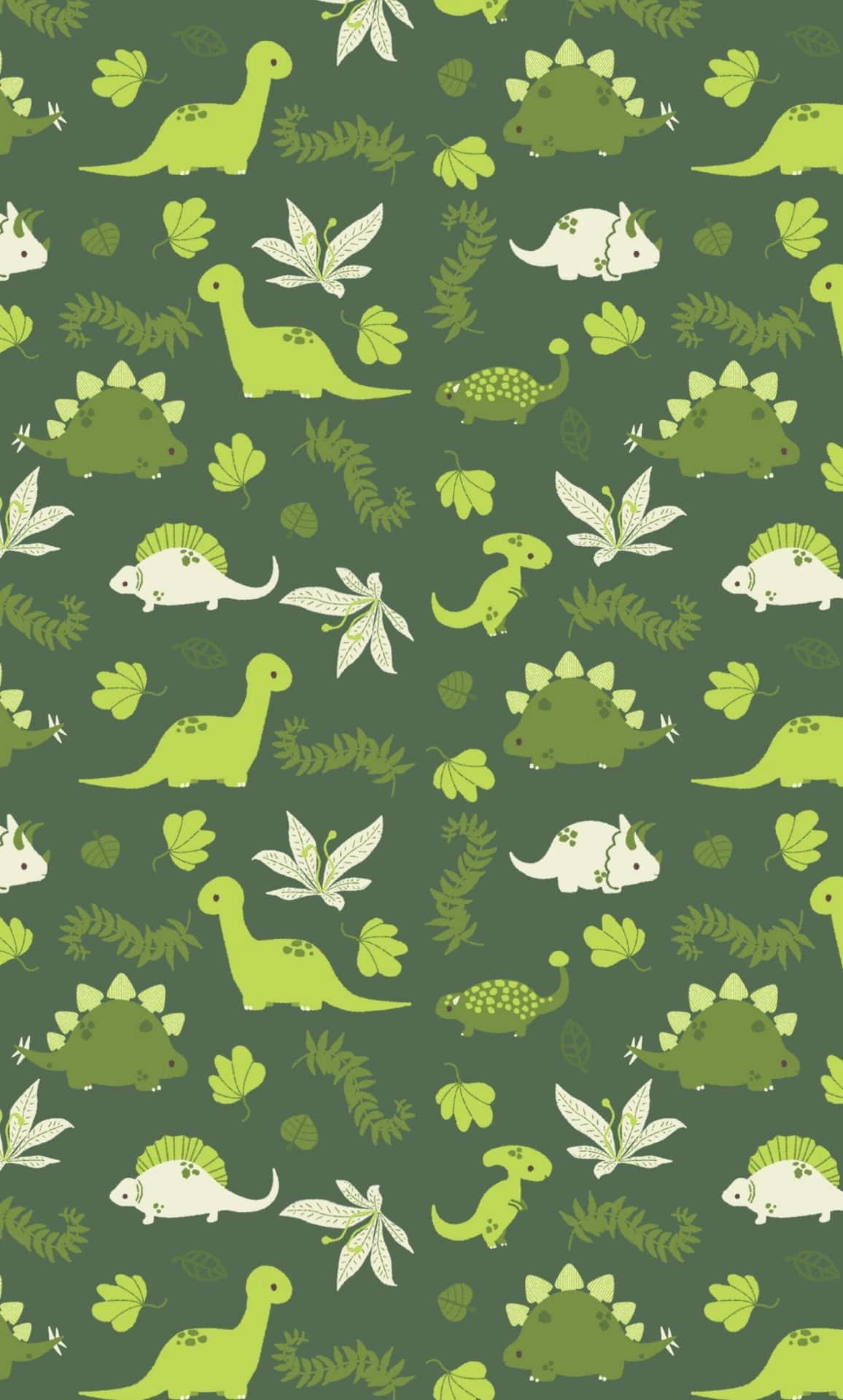 Cute Green Kawaii Dinosaurs Background