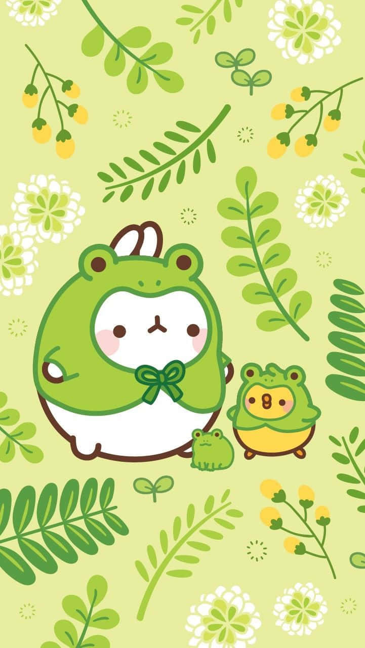 Cute Green Kawaii Molang And Piu Piu Background