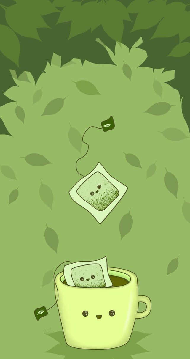 Cute Green Kawaii Tea Background