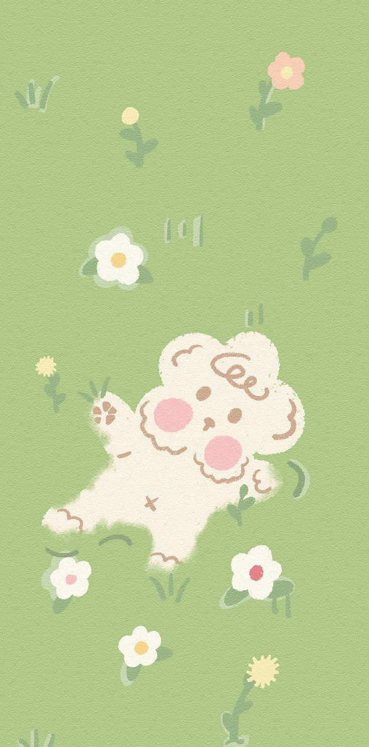 Cute Green Kawaii Teddy Bear Background