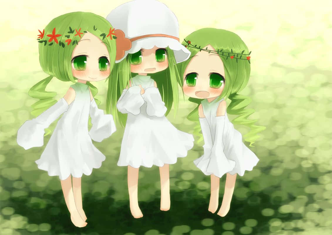 Cute Green Three Characters Background