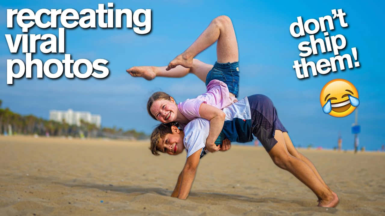 Cute Gymnastics Moves On The Beach Background