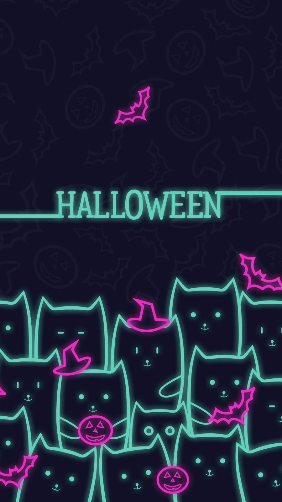 Cute Halloween Cats And Bats Iphone Background