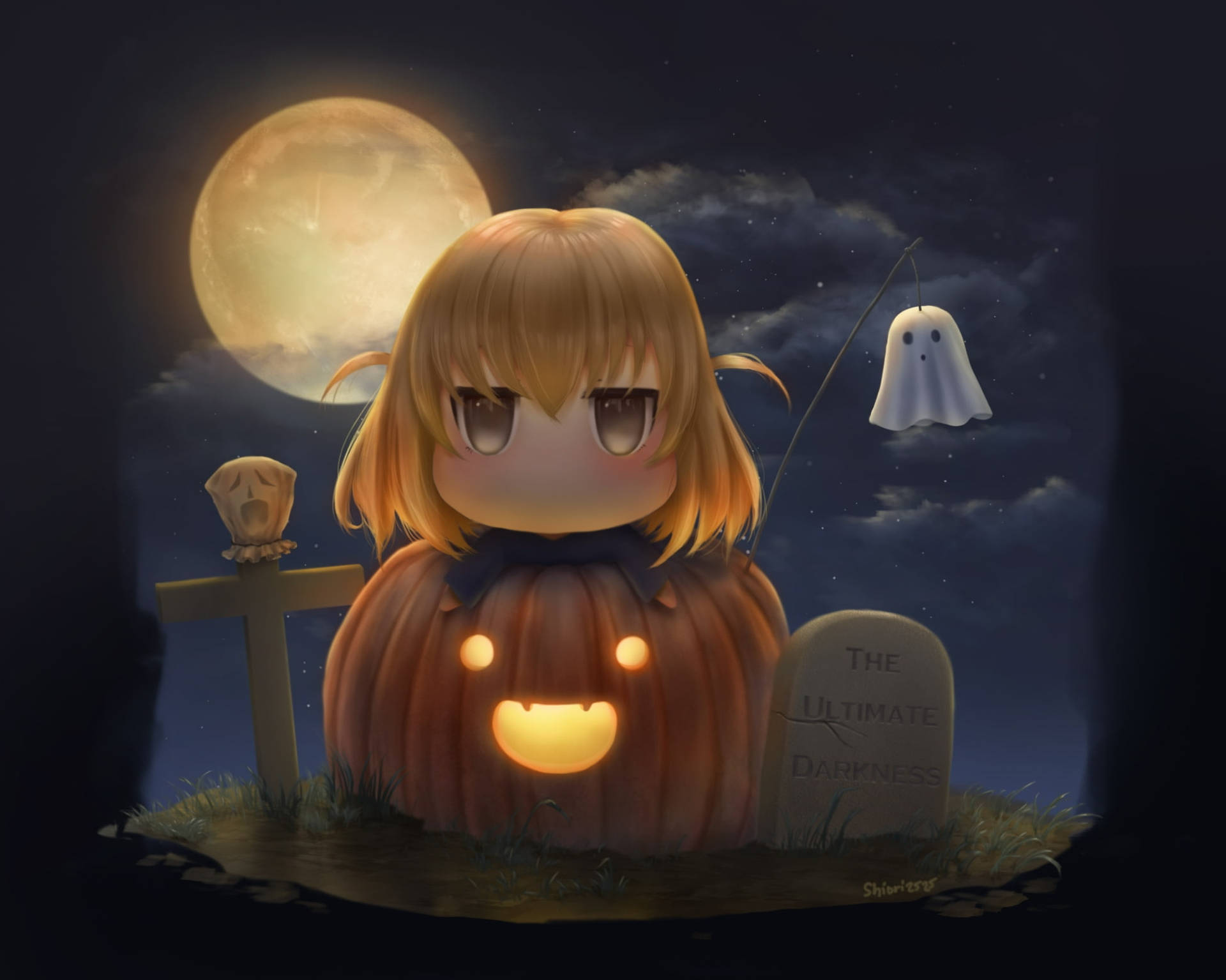 Cute Halloween Chibi Anime Girl Background
