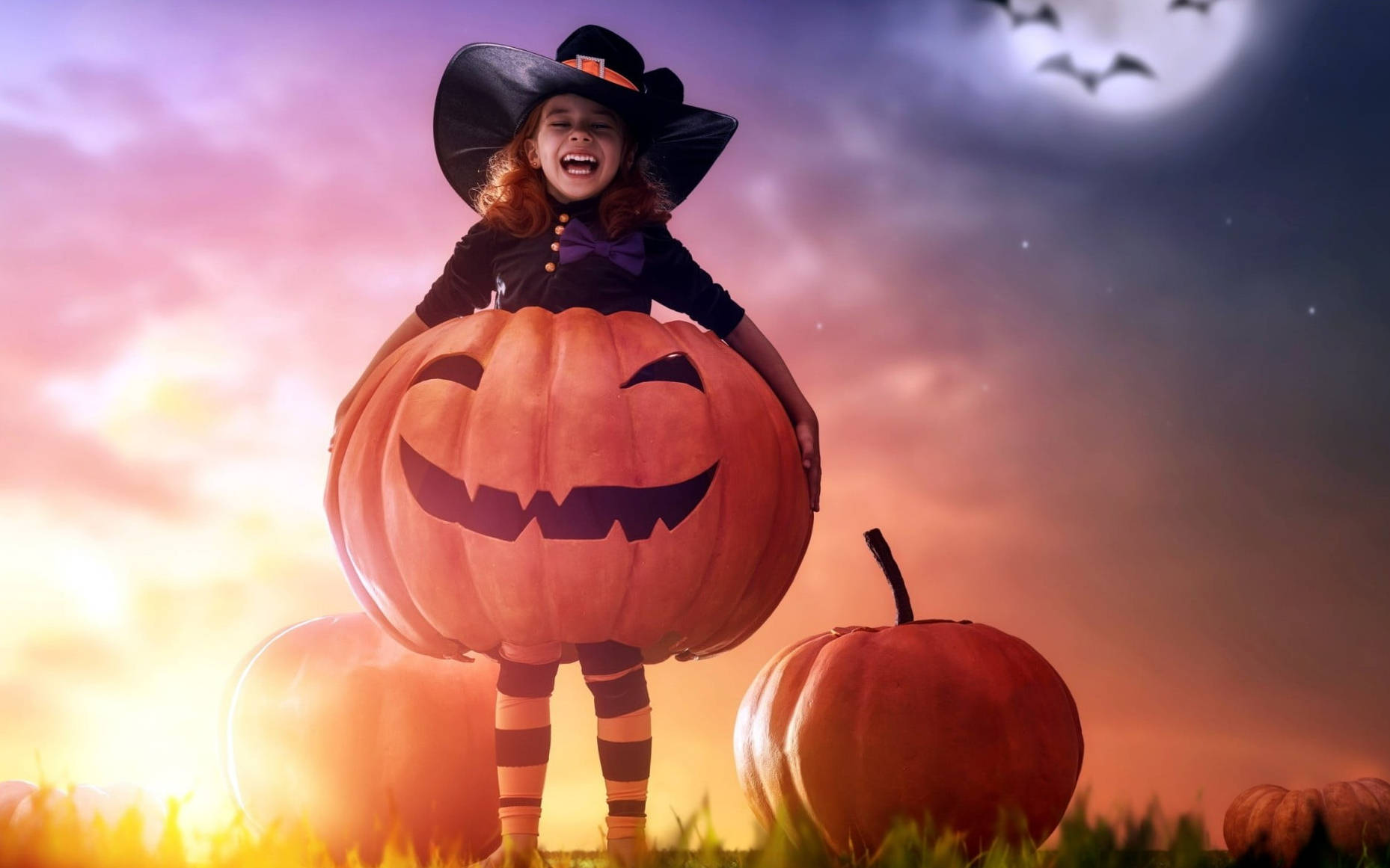 Cute Halloween Girl Laughing Background