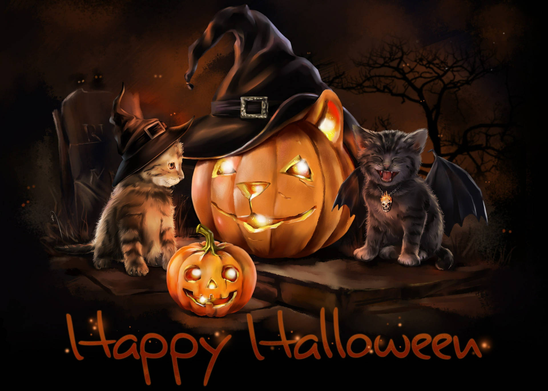 Cute Halloween Kittens Jack O' Lanterns