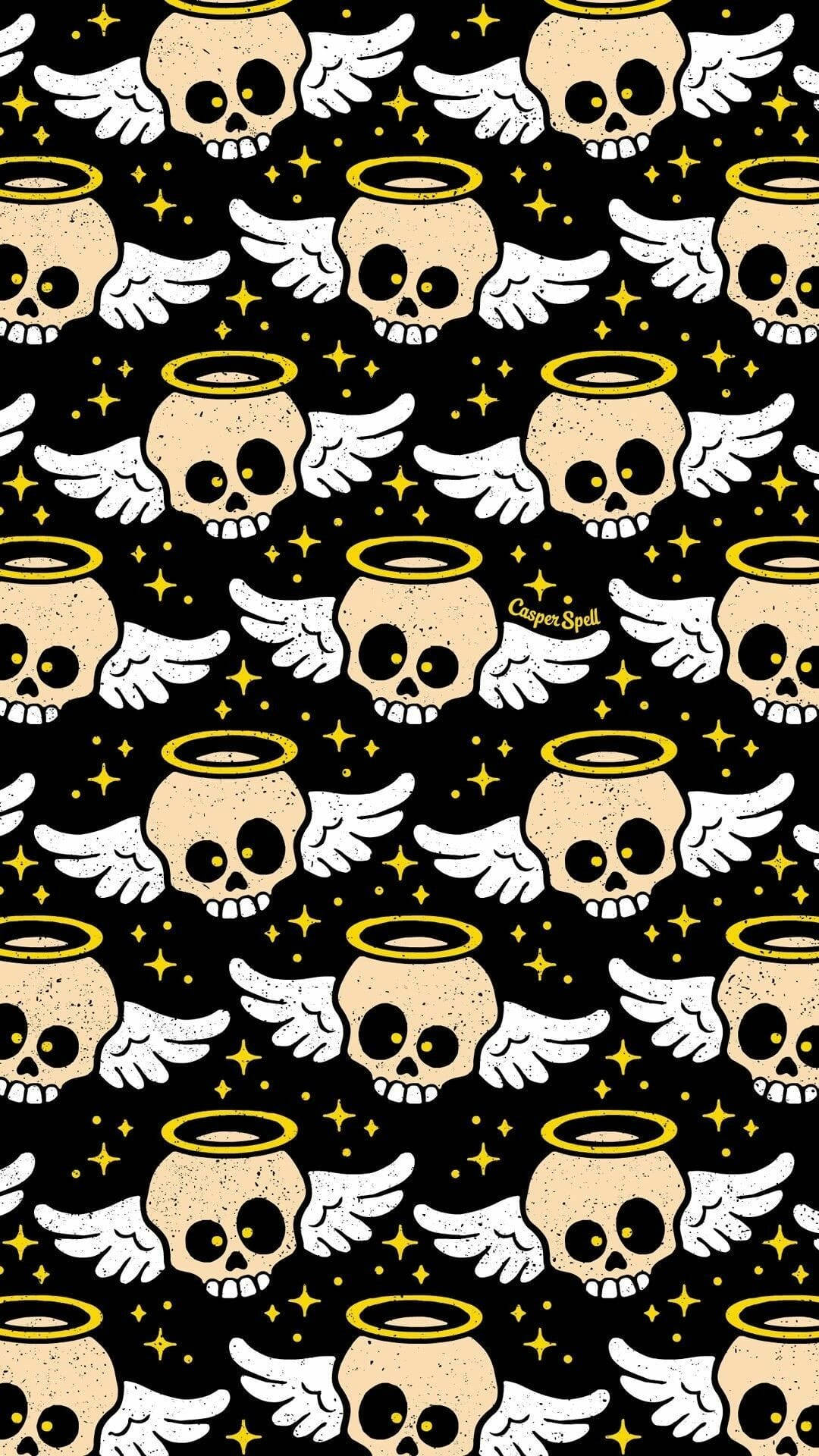 Cute Halloween Phone Angel Skulls Background