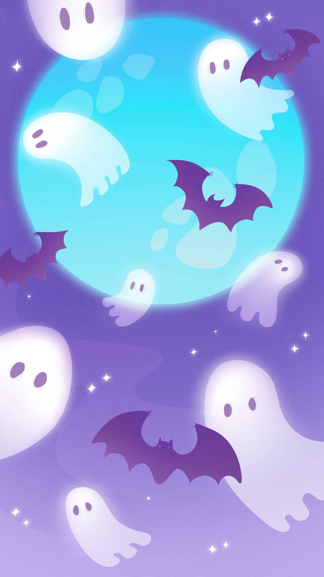 Cute Halloween Phone Ghosts And Bats Background