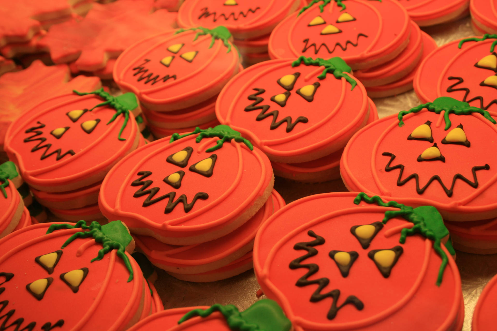 Cute Halloween Pumpkin Cookies Background