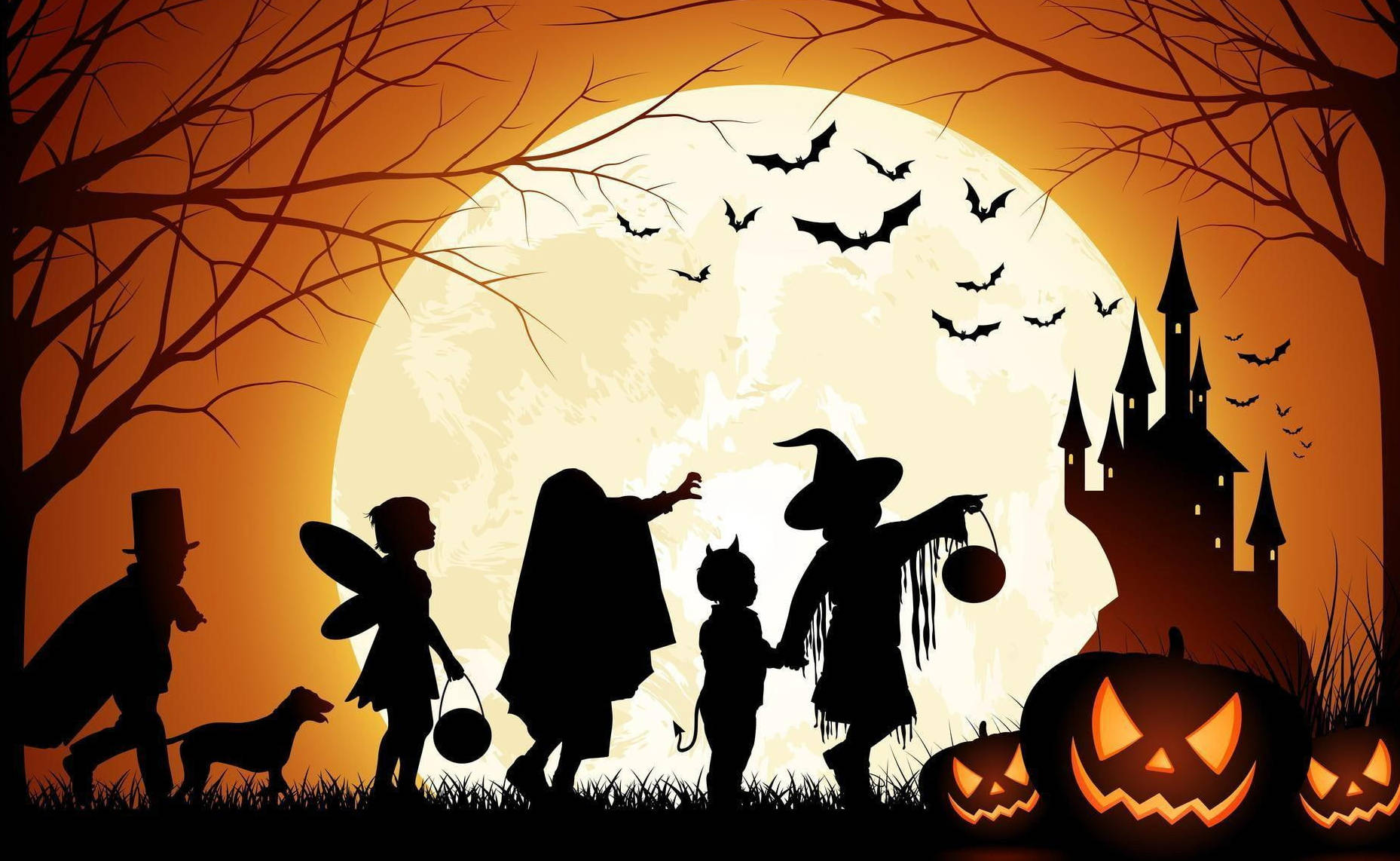 Cute Halloween Silhouette Kids Background