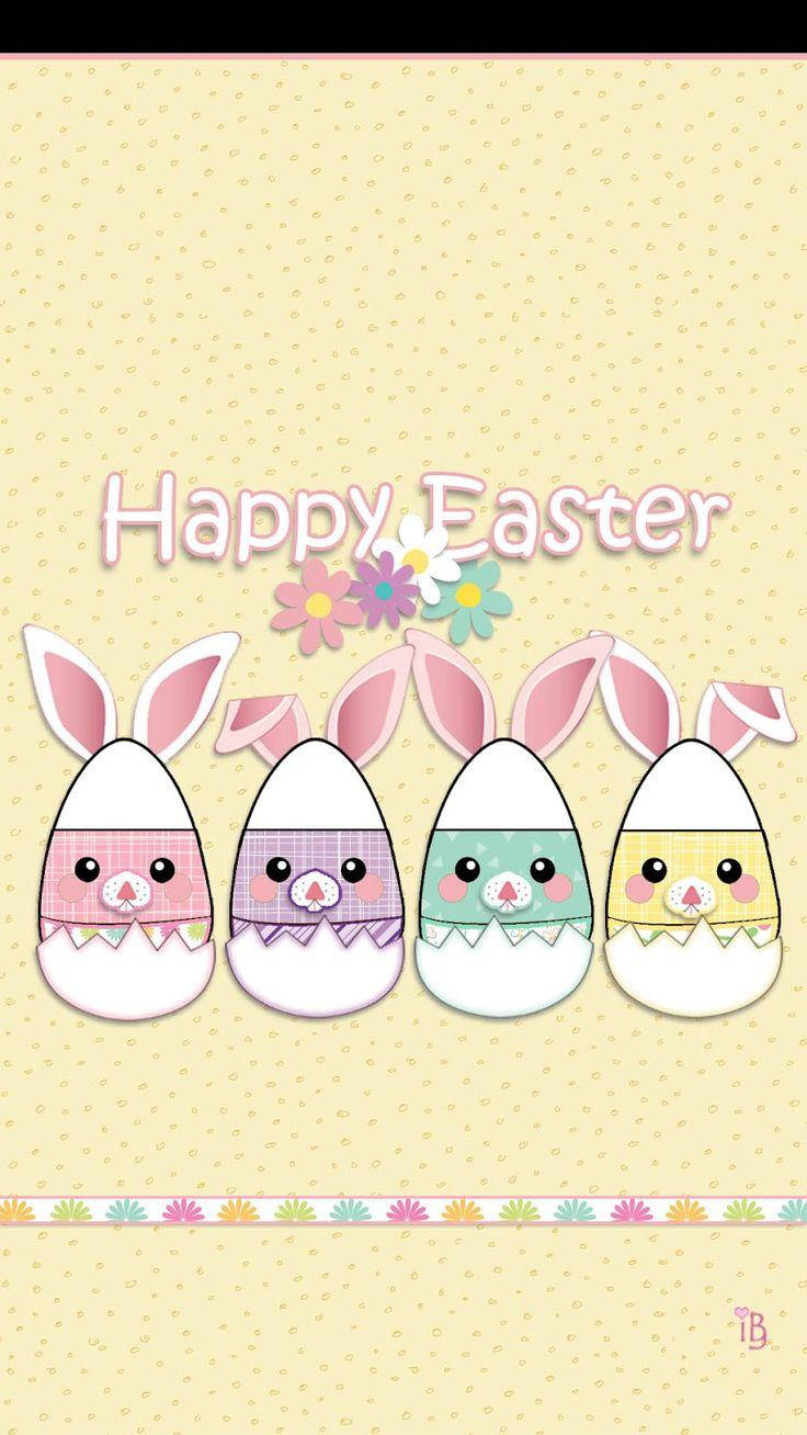 Cute Happy Easter Egg Bunnies Background