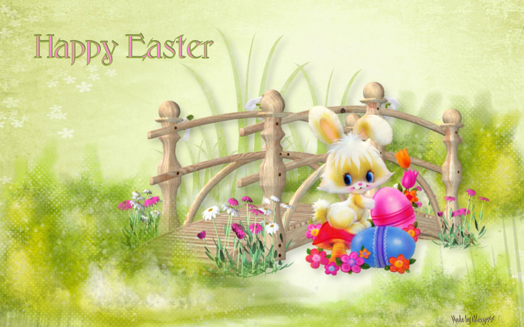 Cute Happy Easter Garden Bunny Background