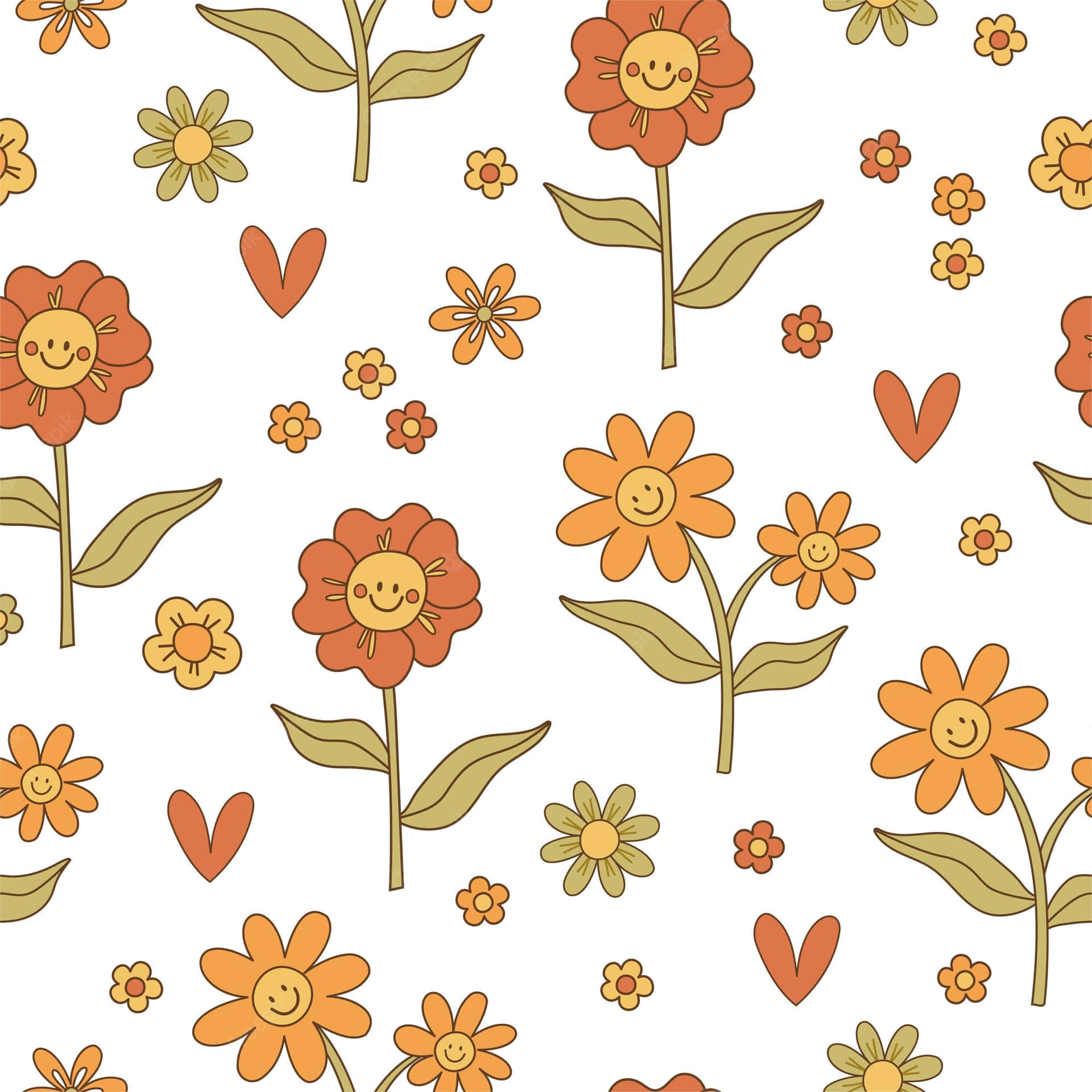 Cute Happy Flowers Forming 70s Floral Pattern Background