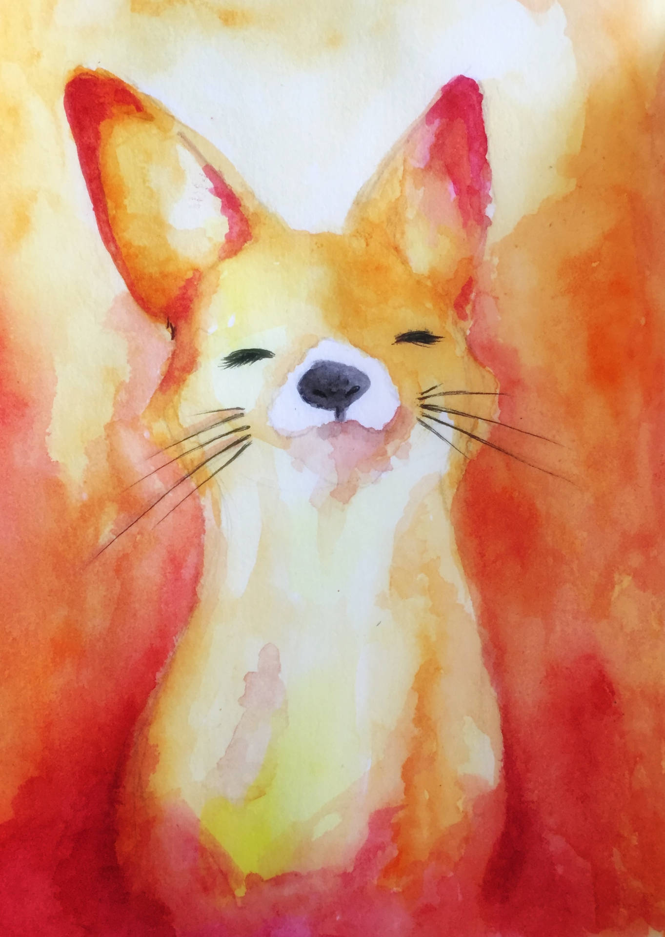 Cute Happy Fox Watercolor Painting Background