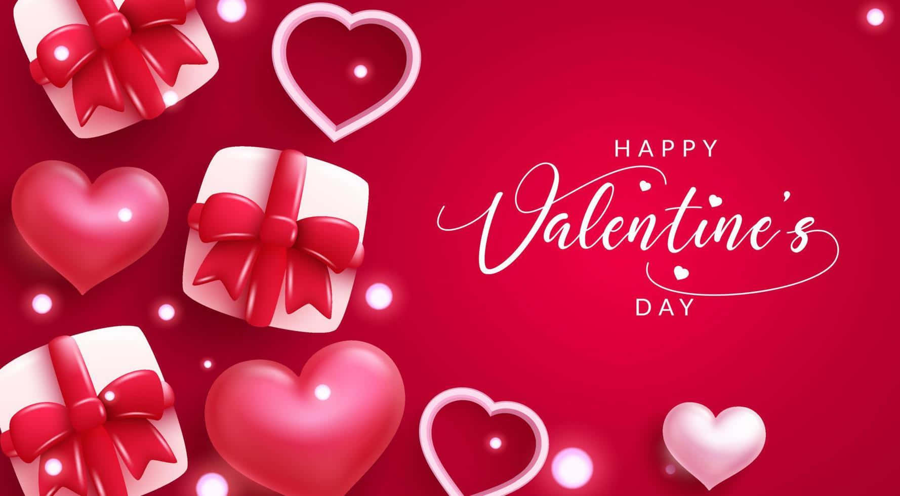 Cute Happy Valentine Day Gifts And Hearts Background