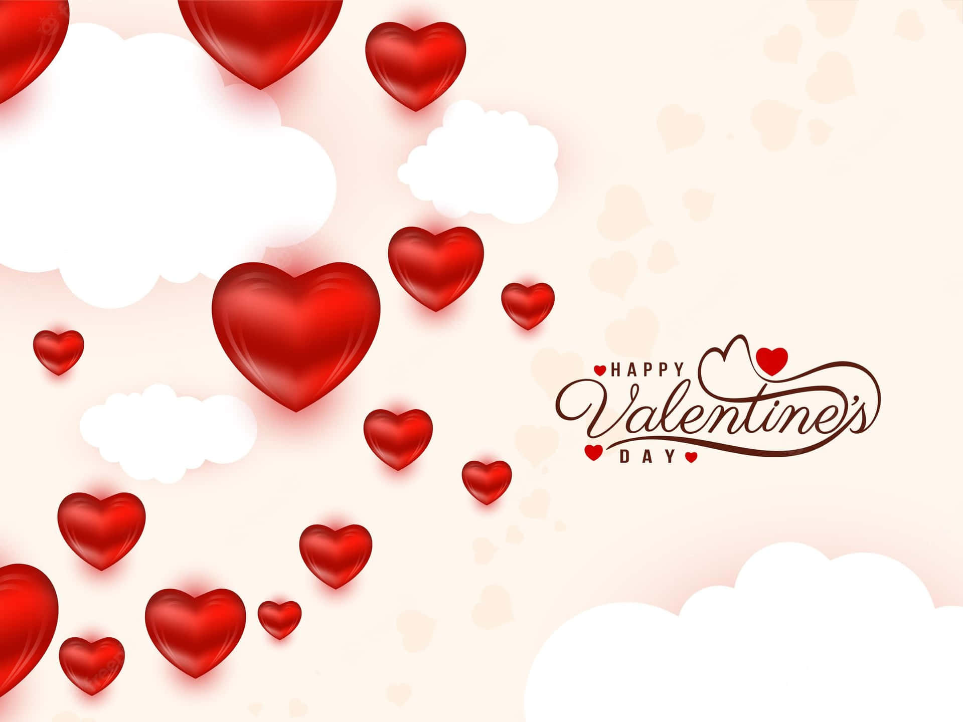 Cute Happy Valentine Day Heart Clouds Background