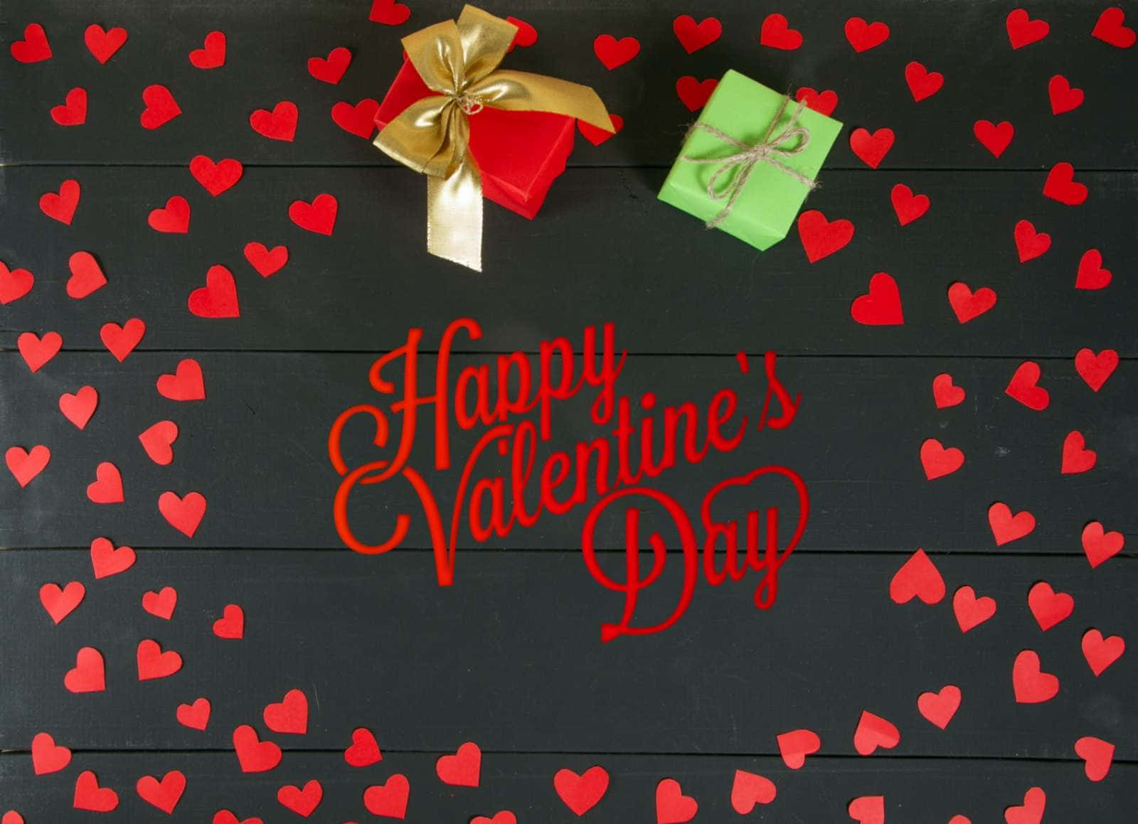 Cute Happy Valentine Day Paper Hearts Flat Lay Background