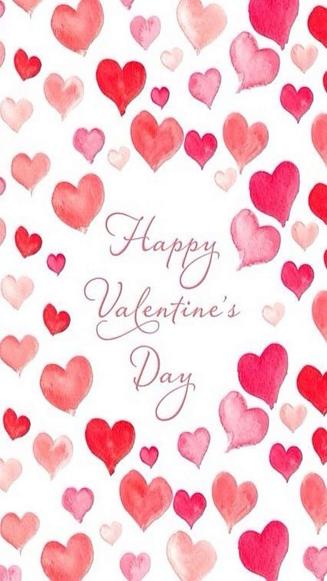 Cute Happy Valentine Day With Painted Hearts Background