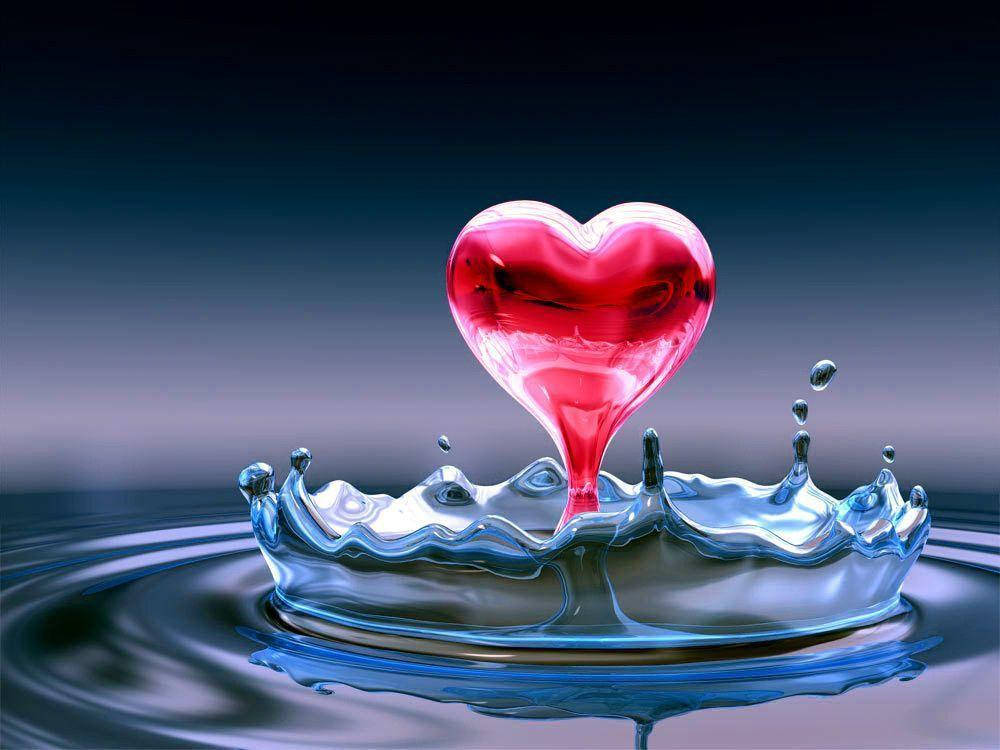 Cute Heart Droplet Into Water Background