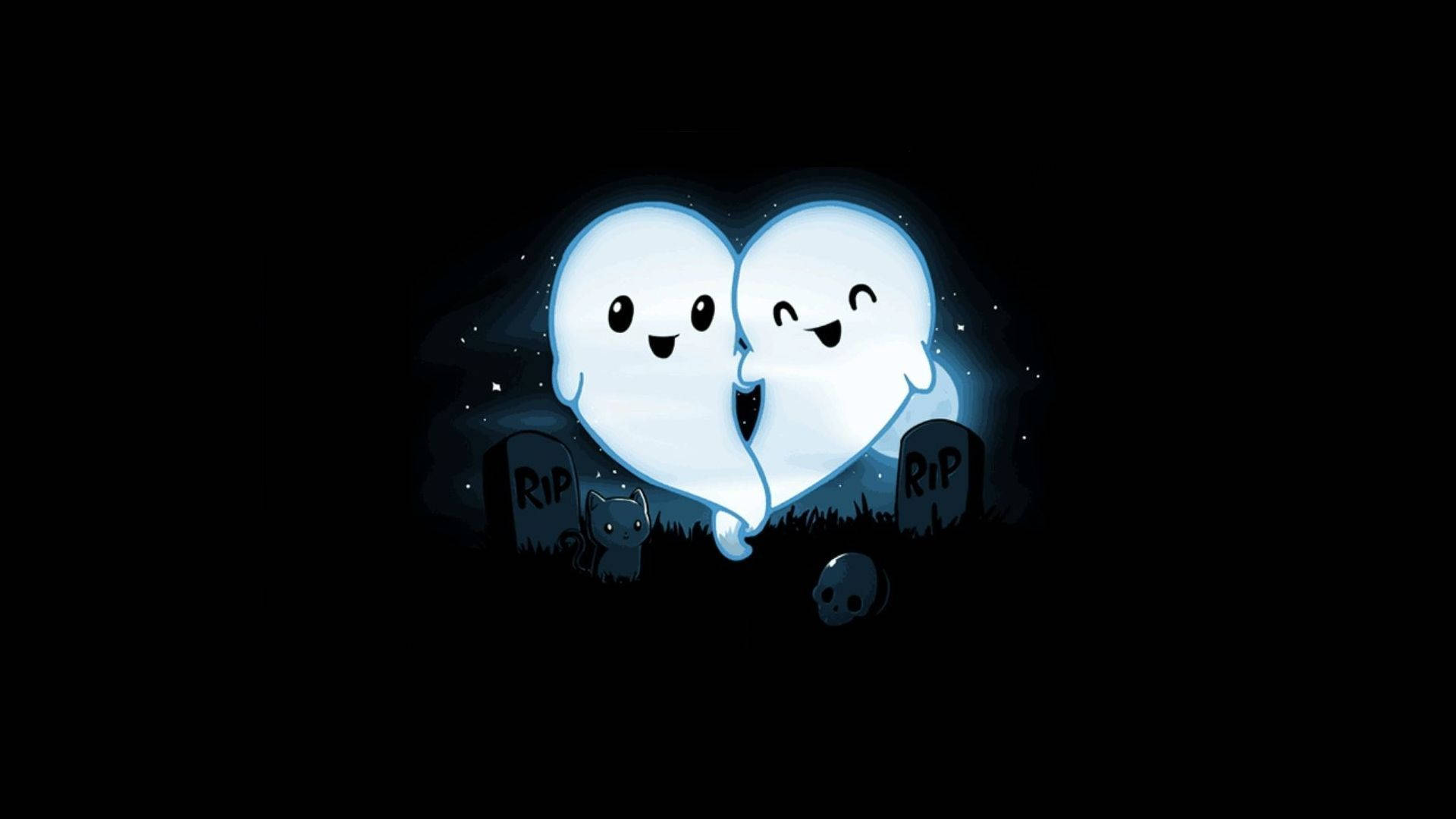 Cute Heart Halloween Ghosts Background