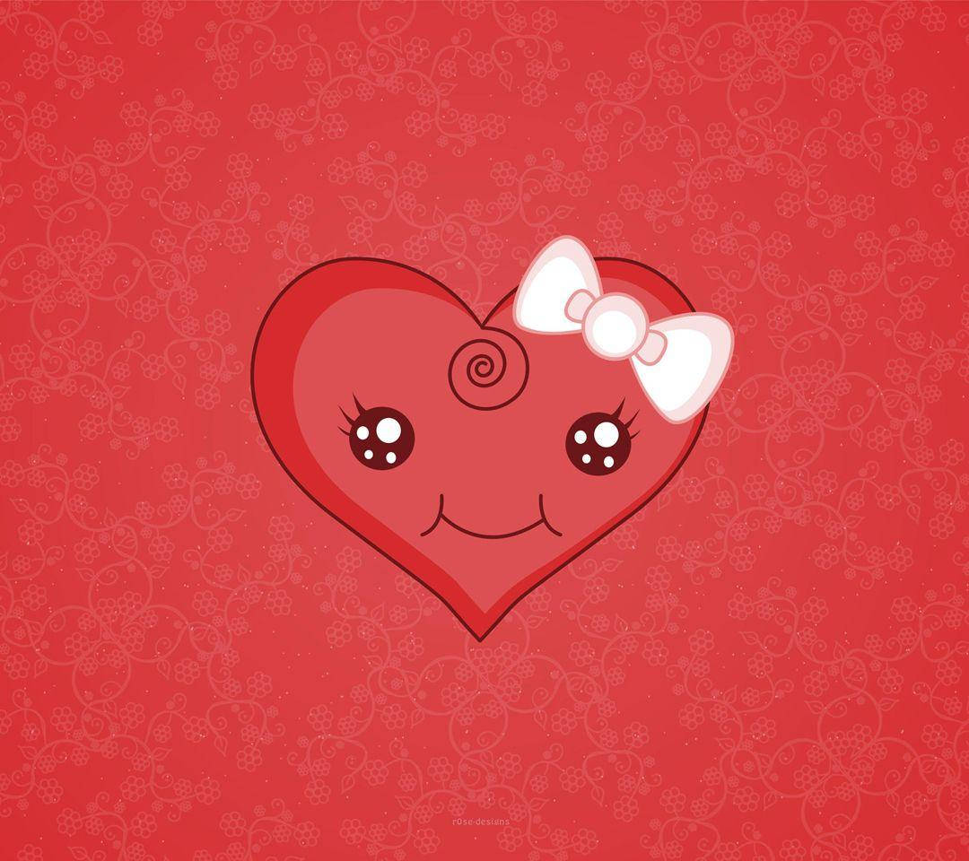 Cute Heart With Pink Ribbon Background