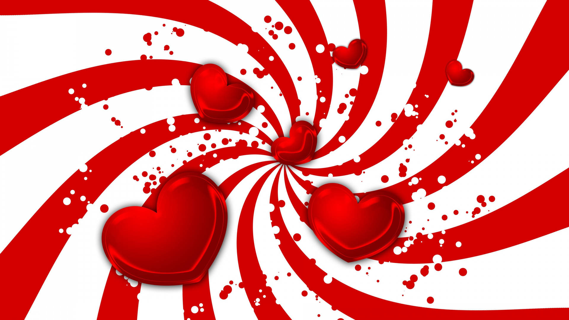 Cute Hearts With Spinning Stripes Background