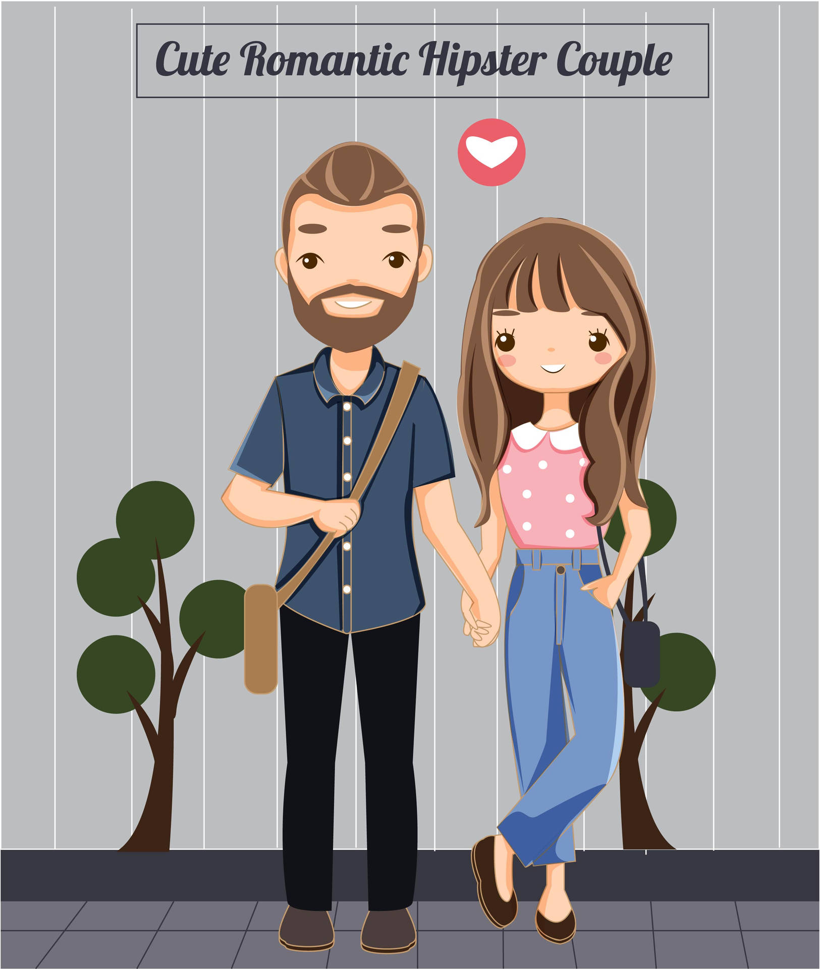 Cute Hipster Cartoon Couple Background