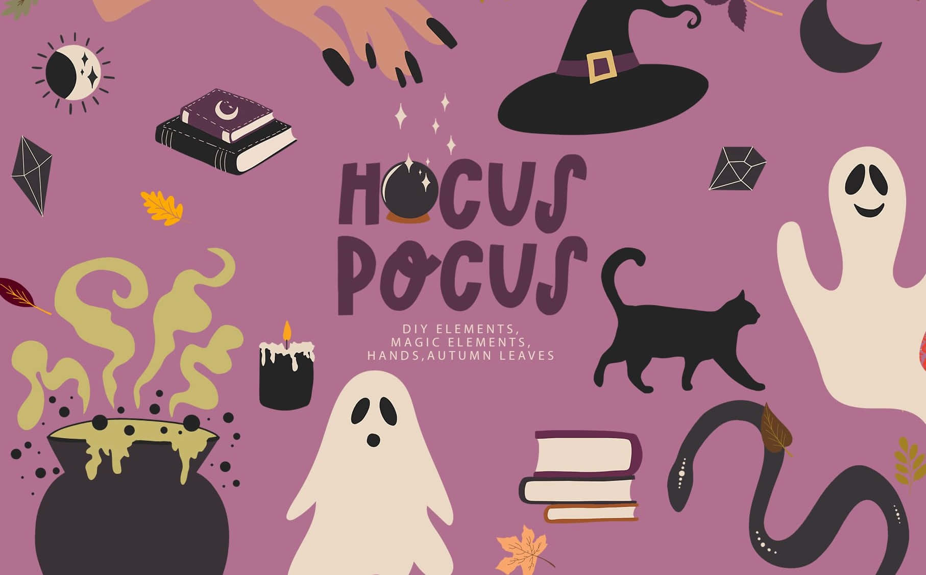 Cute Hocus Pocus Halloween Themed Elements Background