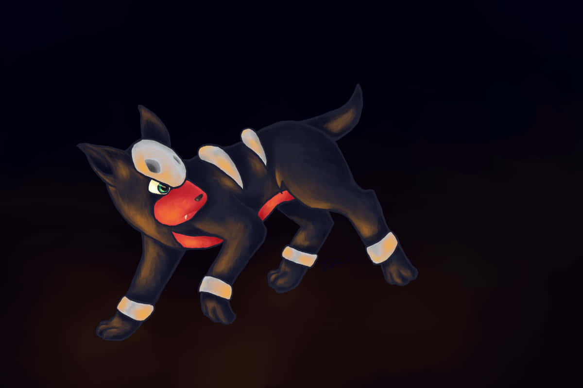 Cute Houndour With Black Backdrop Background