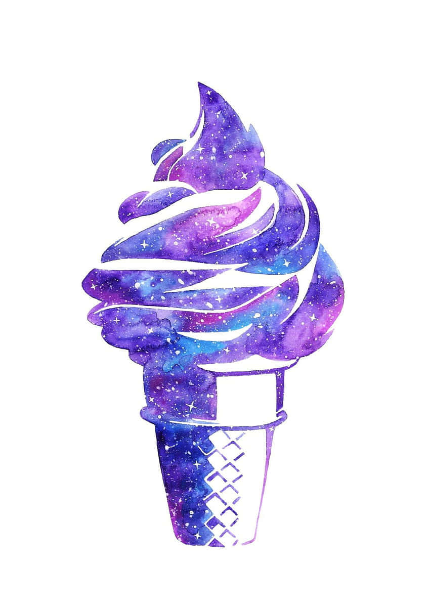 Cute Ice Cream Illustration With Galaxy Design
