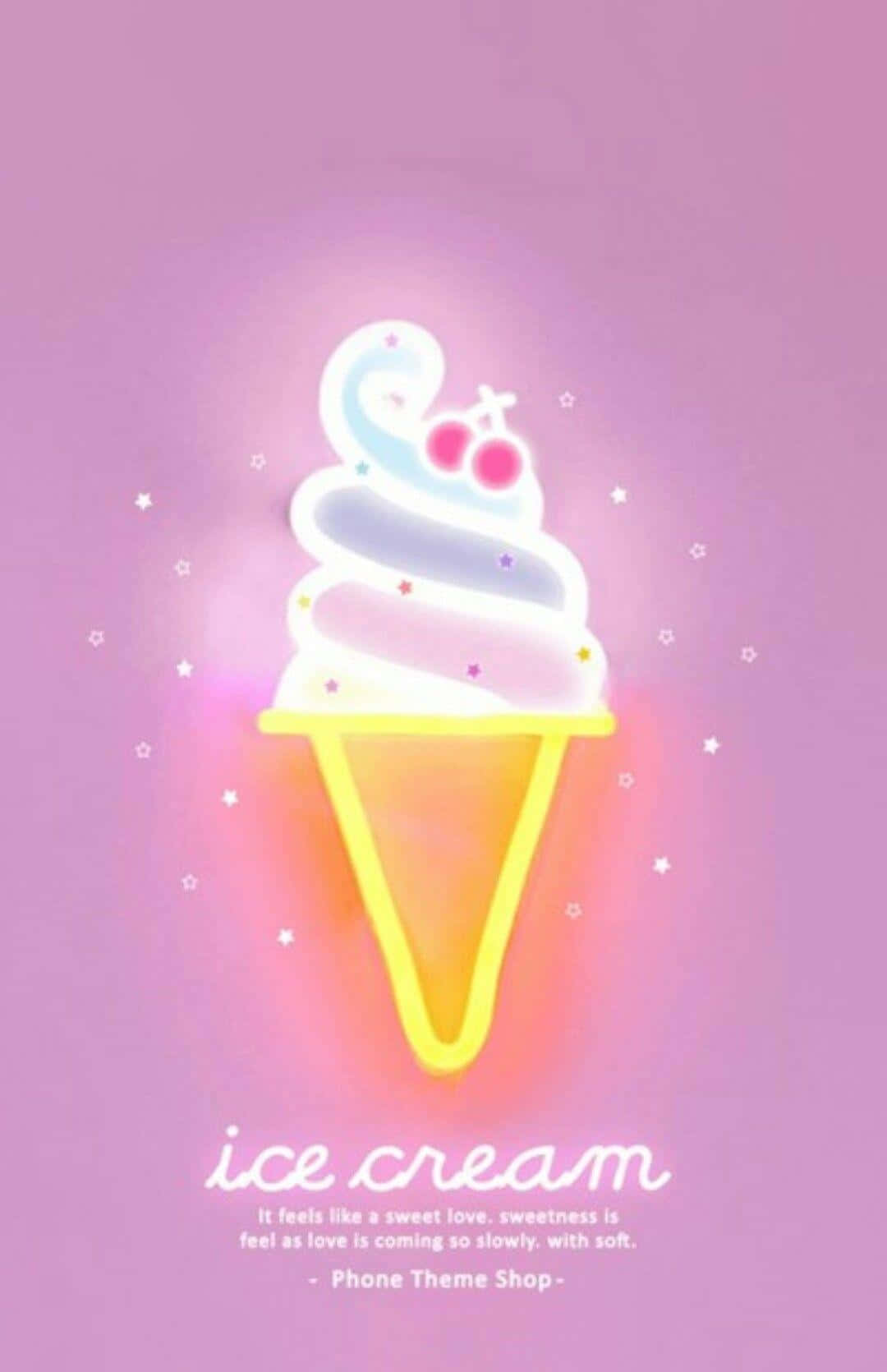Cute Ice Cream Neon Sign With Cherry Topping Background