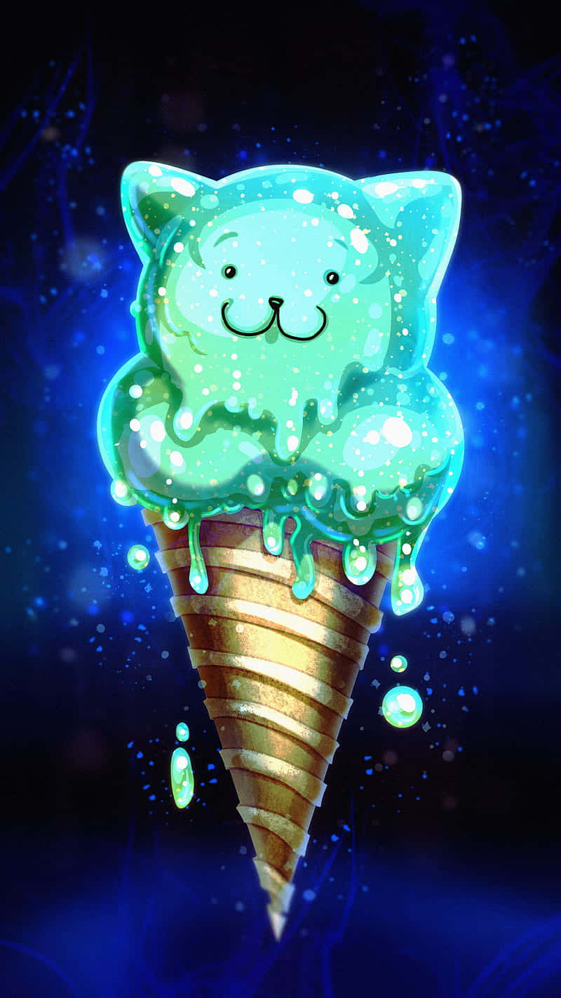Cute Ice Cream With Cat Face Background