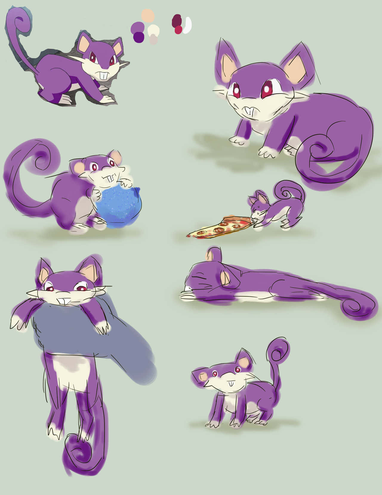 Cute Illustration Of Pokémon Rattata Doing Different Things