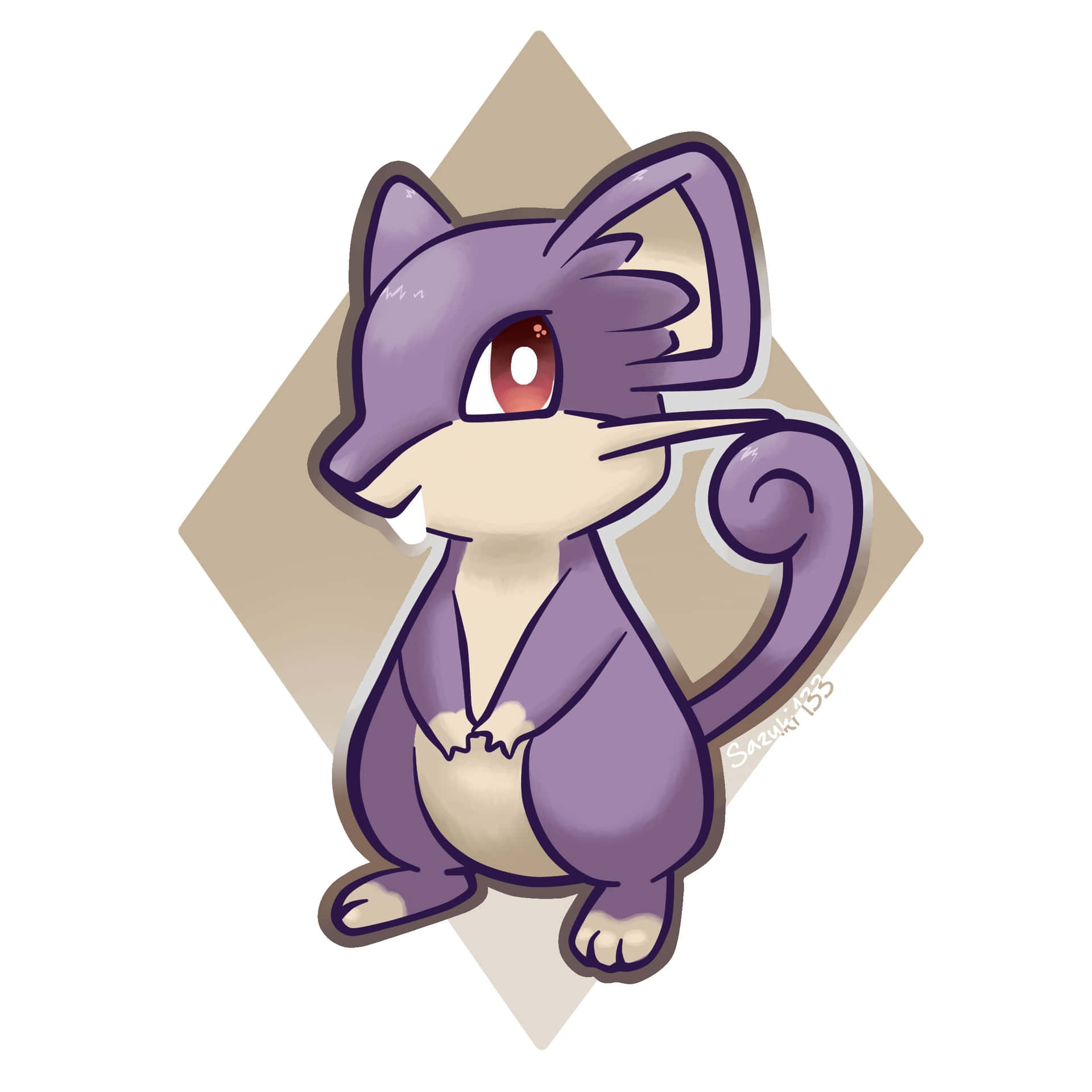 Cute Illustration Of Pokemon Rattata With Purple Fur