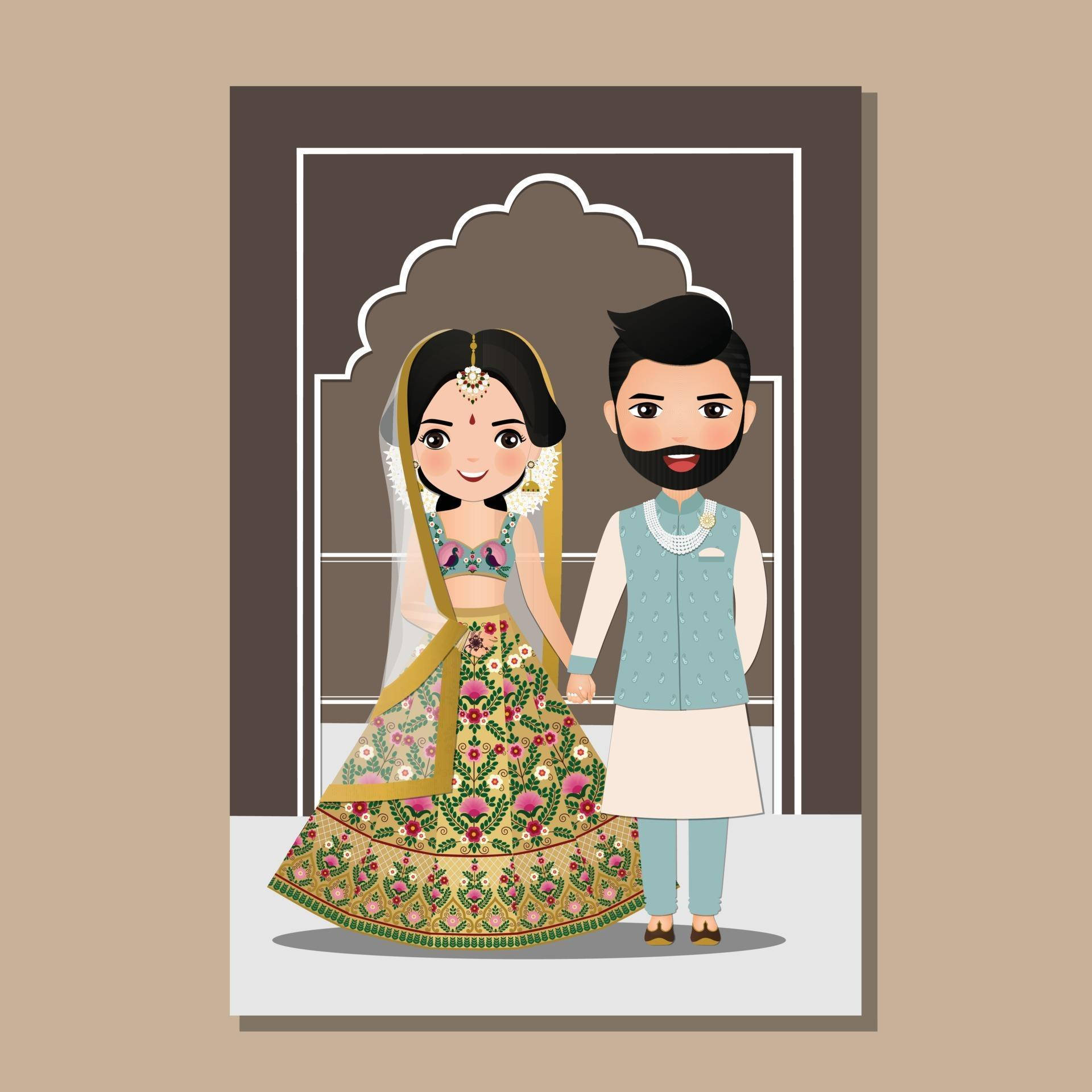 Cute Indian Cartoon Couple Background